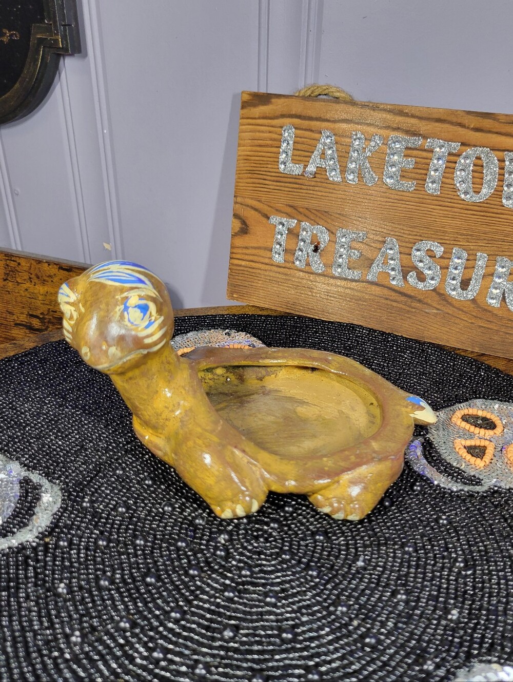 Vintage Handmade Turtle Trinket Dish - Ceramic